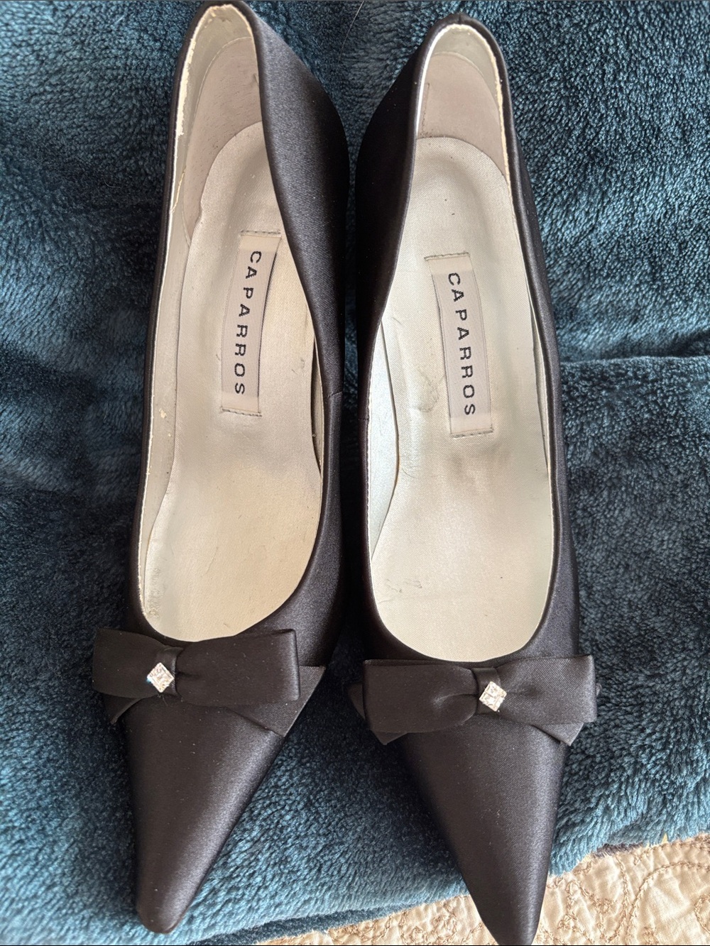 CAPARROS Black Satin Heels